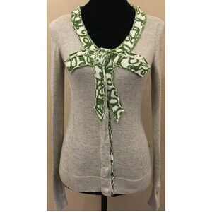 Moth by Anthropologie  Womens‎ Intarsia Snap Down Cardigan Small Gray Green Bow